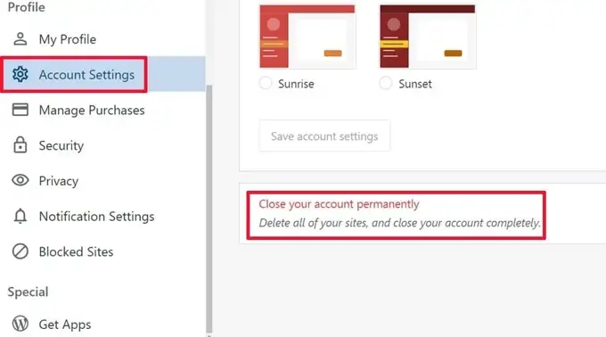 WordPress.com-account sluiten