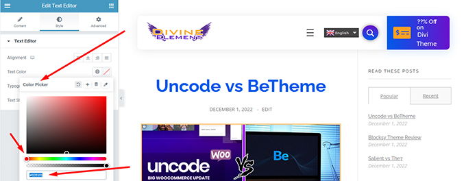 Letterkleur wijzigen in Wordpress met Elementor (tekst)