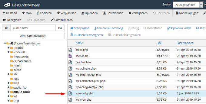 Locatie wp-config.php