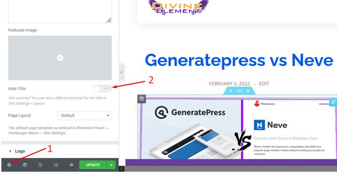Pagina titel verbergen met Elementor