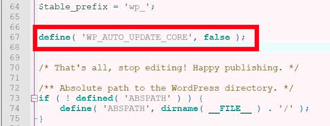WordPress Auto-Update uitzetten Code snippets