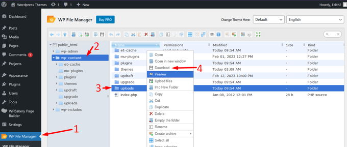 Wordpress mediabibliotheek downloaden Filemanager plugin