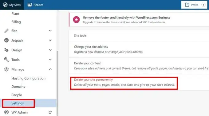 Een WordPress.com-site verwijderen